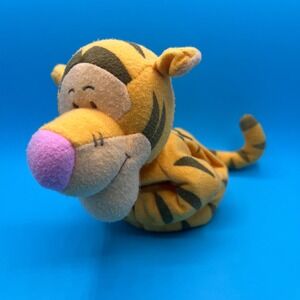Disney Tigger Plush Rattle Toy Small Stuffed Animal‎ Orange Black Magnet Hands